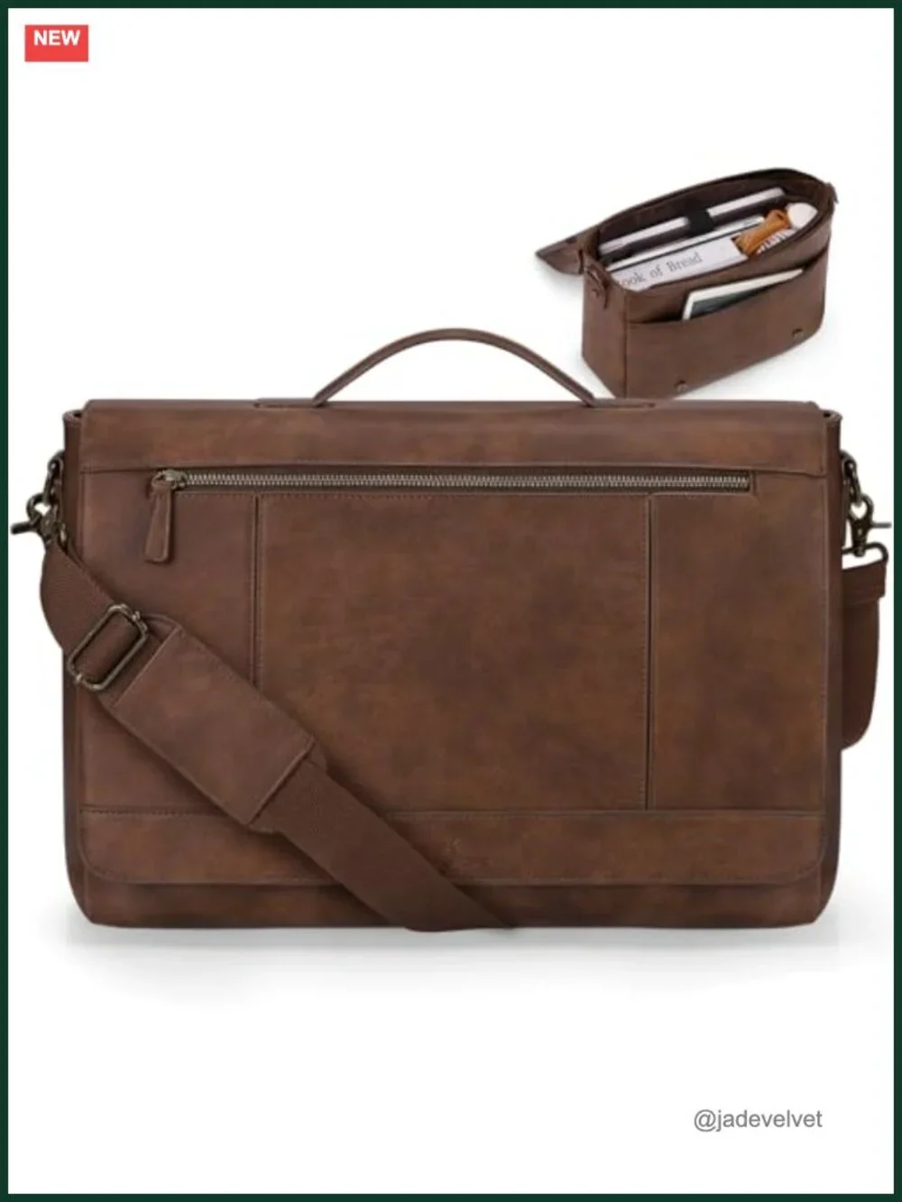 PU Leather Messenger Bag for Men 15.6 Inch Laptop Briefcase